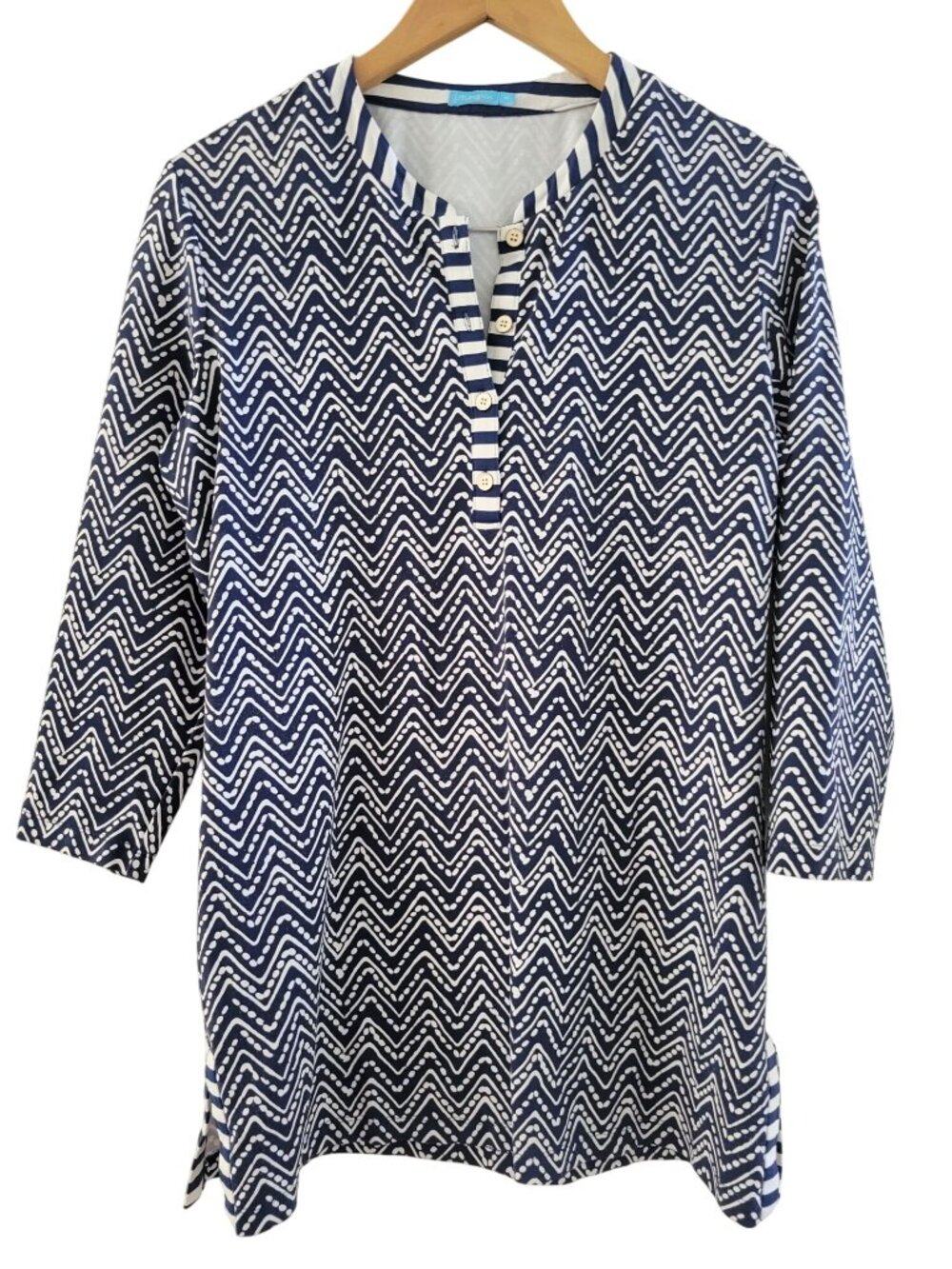 J. McLaughlin Navy blue white tunic Signature Catalina cloth size Medium Preppy